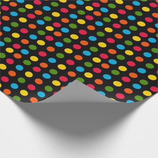 Rot-Blau-Gelb-Orange-Polka-Dot | Schwarz Geschenkpapier (Ecke)