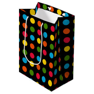 Rot-Blau-Gelb-Orange-Polka-Dot   Schwarz Mittlere Geschenktüte