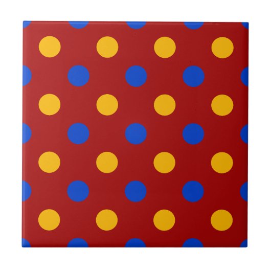 Rot Blau Gelb Polka Punkte Design Fliese (Vorderseite)