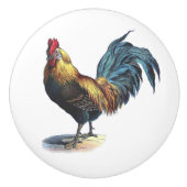 Rot-Blau-Gelb-Rooster in Weiß Keramikknauf (Vorderseite)