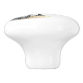 Rot-Blau-Gelb-Rooster in Weiß Keramikknauf (Seitenansicht)