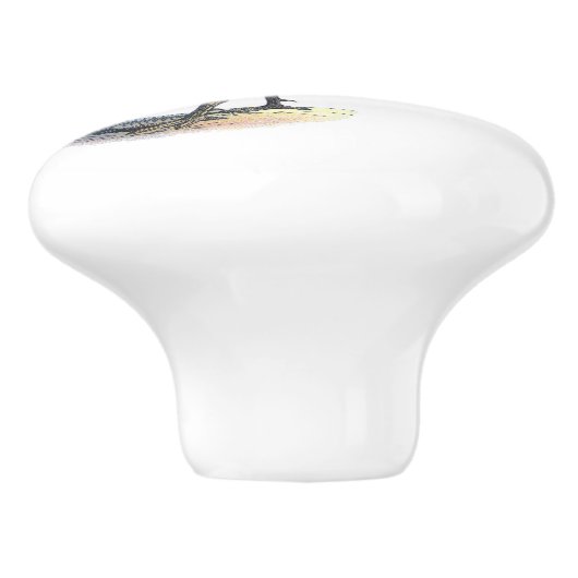 Rot-Blau-Gelb-Rooster in Weiß Keramikknauf (Seitenansicht)