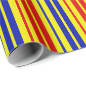 Rot Blau Gelb Streifen Muster Design Geschenkpapier (Rolleneckpunkt)