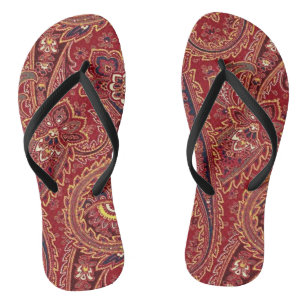 Rot, Blau, Gelb und Weiß Vintag Paisley Floral Badesandalen