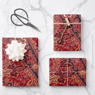 Rot, Blau, Gelb und Weiß Vintag Paisley Floral Geschenkpapier Set