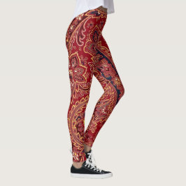 Rot, Blau, Gelb und Weiß Vintag Paisley Floral Leggings