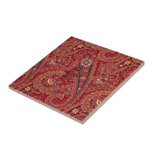 Rot, Blau, Gelb und Weiß vintage Paisley Blumenmus Fliese