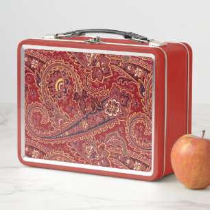 Rot, Blau, Gelb und Weiß Vintage Paisley Floral Metall Brotdose