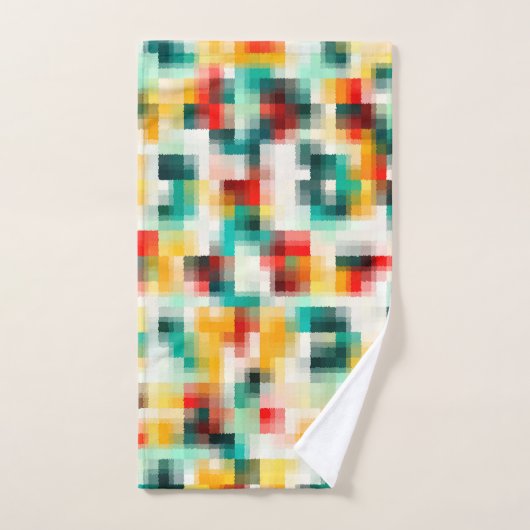 Rot-Blau-Gelb-Weiß Abstraktes Muster Badhandtuch Set (Handtuch)