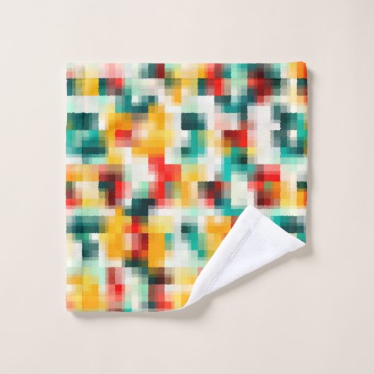 Rot-Blau-Gelb-Weiß Abstraktes Muster Badhandtuch Set (Waschlappen)