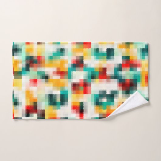 Rot-Blau-Gelb-Weiß Abstraktes Muster Badhandtuch Set (Handtuch)