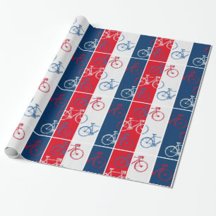 rot & blau, gestreift und coole Fahrräder Geschenkpapier