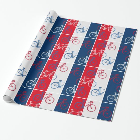 rot & blau, gestreift und coole Fahrräder Geschenkpapier (Ungerollt)