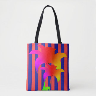 Rot Blau Gestreifte Regenbogen Blumen Tragetasche Tasche