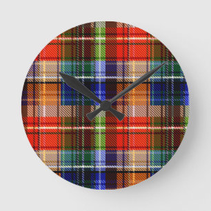 Rot Blau Grün Gelb Kariert Tartan Design  Runde Wanduhr