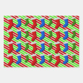 Rot, Blau, grüne Weihnachtsbäume, Strumpf und Stre Geschenkpapier Set (Vorderseite 3)