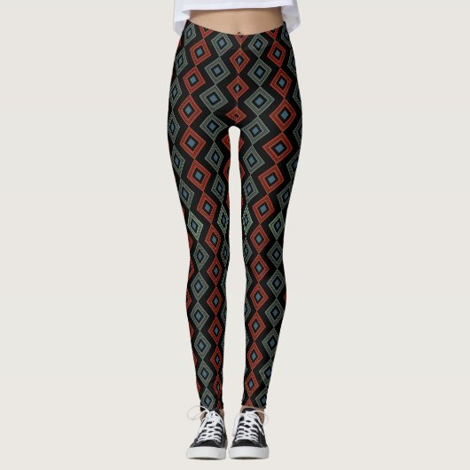 Rot-Blau-kariert-Tartan Capri Leggings (Vorderseite)