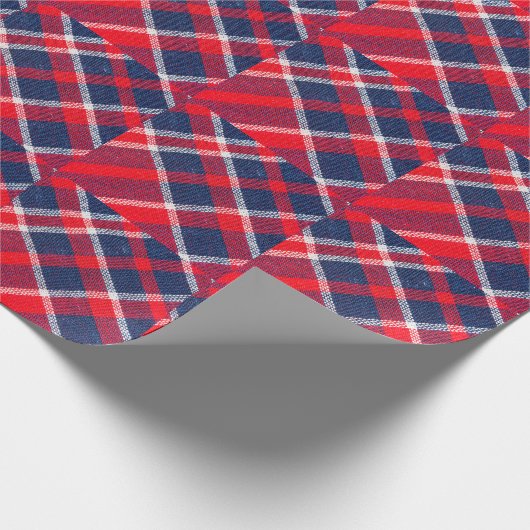 Rot-blau karierte Wolle Textur. Geschenkpapier (Ecke)