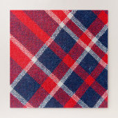 Rot-blau karierte Wolle Textur. Puzzle (Horizontal)