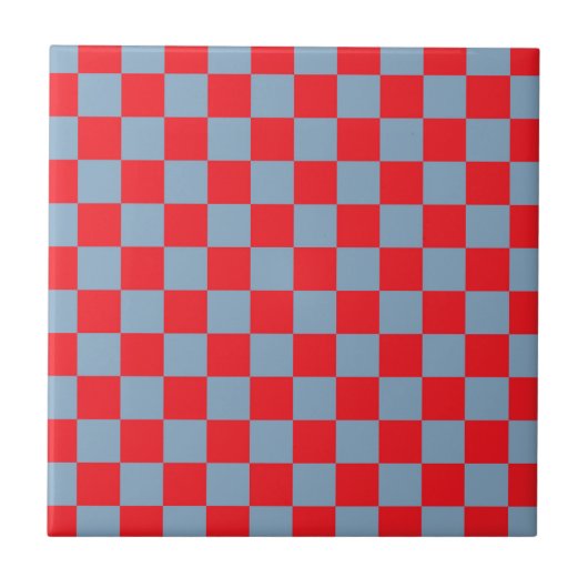 Rot Blau Kariertes Gingham-Muster Fliese (Vorderseite)