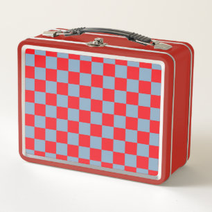 Rot Blau Kariertes Gingham-Muster Metall Brotdose