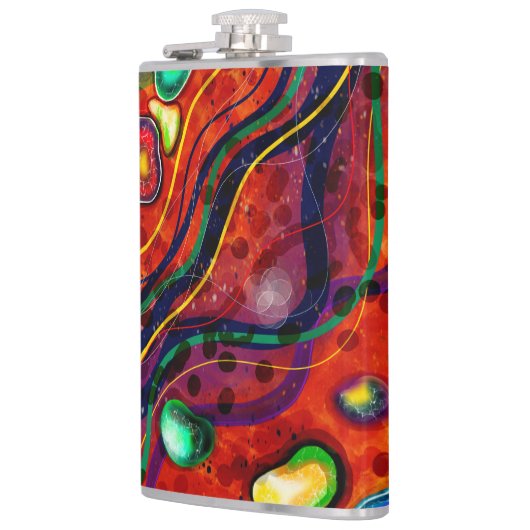 Rot, Blau, Kupfer, Grün, Lila Abstrakt modern Flachmann (Links)