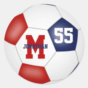 Rot-Blau-Mannschaftsfarben Fußball personalisiert Runder Aufkleber