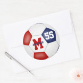 Rot-Blau-Mannschaftsfarben Fußball personalisiert Runder Aufkleber (Umschlag)