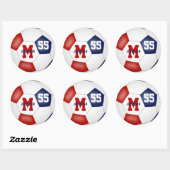 Rot-Blau-Mannschaftsfarben Fußball personalisiert Runder Aufkleber (Blatt)