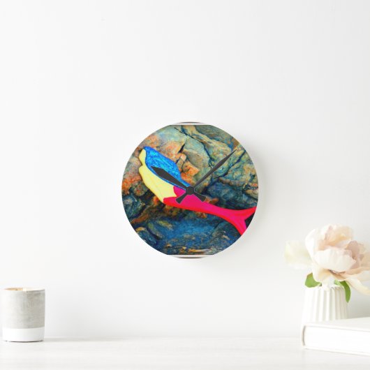 Rot-Blau-Meerjungfrau Runde Wanduhr (Zuhause)