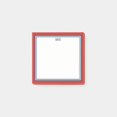 Rot Blau Monogrammiert Post-it Klebezettel (Vorderseite)