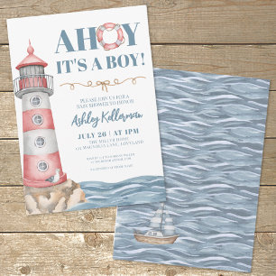 Rot Blau Nautical Boy Babyparty Einladung