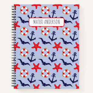 Rot & Blau Nautisch, Seestern & Möwe Custom Notizblock
