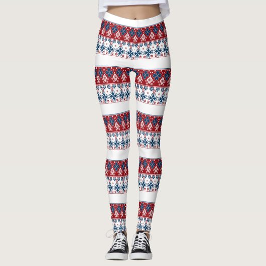 Rot-Blau-Ornament Leggings (Vorderseite)