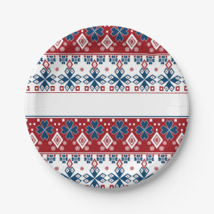 Rot-Blau-Ornament Pappteller