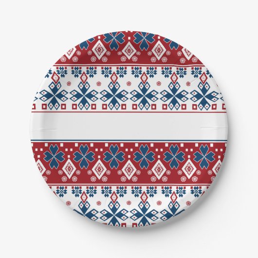 Rot-Blau-Ornament Pappteller (Vorderseite)