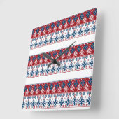 Rot-Blau-Ornament Quadratische Wanduhr (Winkel)