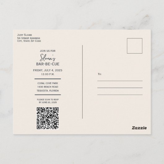 Rot-Blau-Party Einladung Postkarte (Rückseite)