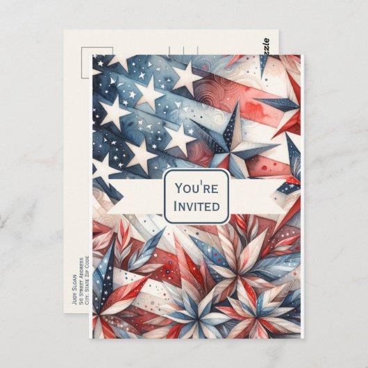 Rot-Blau-Party Einladung Postkarte (Vorne/Hinten)