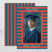 Rot & Blau Preppy-Abschlussfoto der High School Ankündigung (Vorne/Hinten)