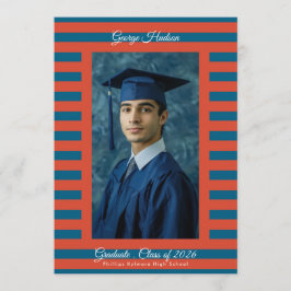 Rot & Blau Preppy-Abschlussfoto der High School Ankündigung