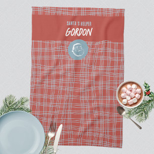 Rot Blau Retro Karo Weihnachtsmann Helfer Weihnach Geschirrtuch