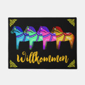 Rot/blau/rosa/grün Nordisches Folklopferd Dala Fußmatte (Vorderseite)