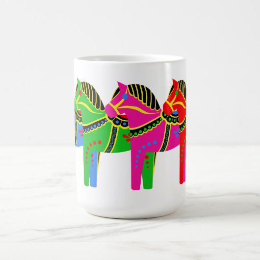 Rot/blau/rosa/grün Nordisches Folklopferd Dala Kaffeetasse (Mittel)