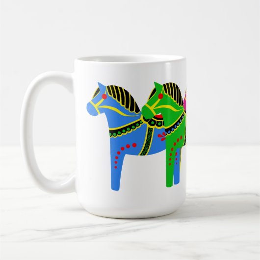 Rot/blau/rosa/grün Nordisches Folklopferd Dala Kaffeetasse (Links)