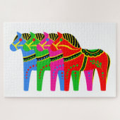Rot/blau/rosa/grün Nordisches Folklopferd Dala Puzzle (Horizontal)