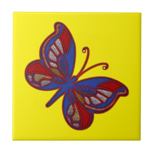 Rot-Blau-Schmetterlingsgelbe Keramik Tile Fliese (Vorderseite)