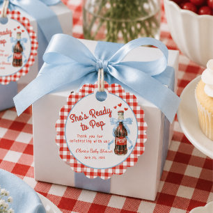 Rot & Blau Sie ist bereit zu poppen Baby Shower Geschenkanhänger