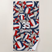 Rot-Blau-Sport endlose Volleyball-Muster Strandtuch (Vorderseite)