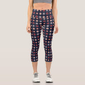 Rot, Blau und Beige Punkte Capri Leggings (Vorderseite)